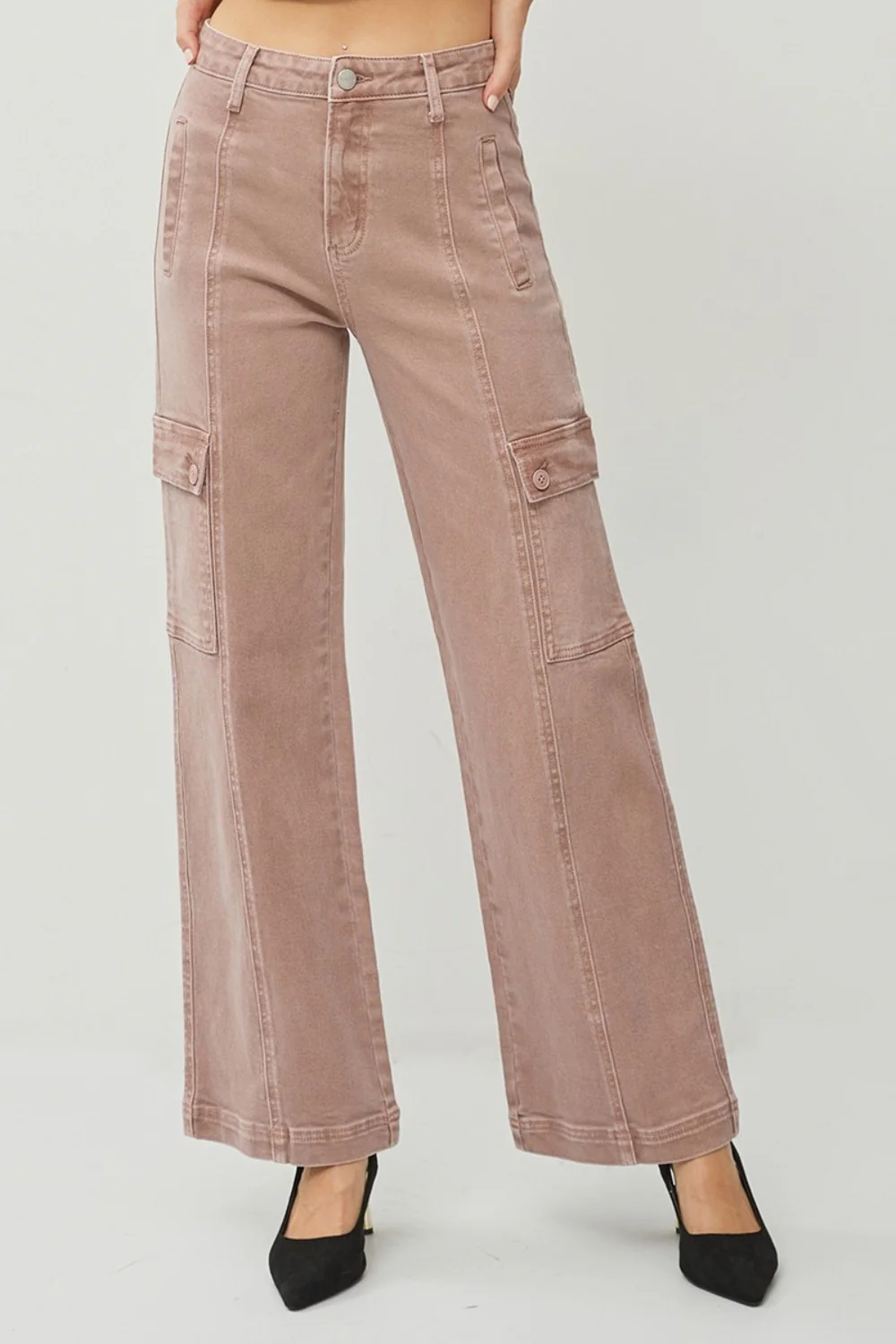 Full Size High Rise Wide Leg Cargo Jeans