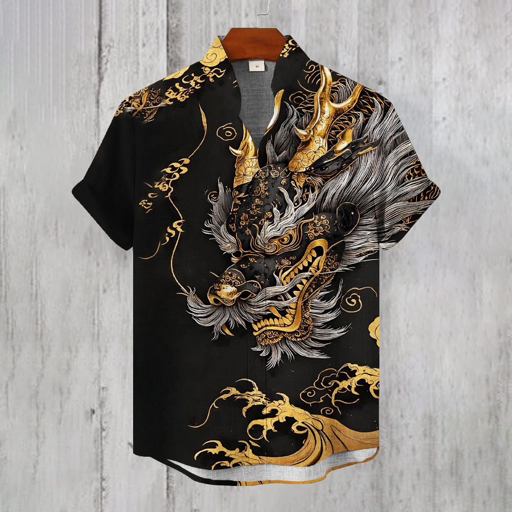 Japanese Dragon Totem Art Men's Casual Short Sleeve Shirt