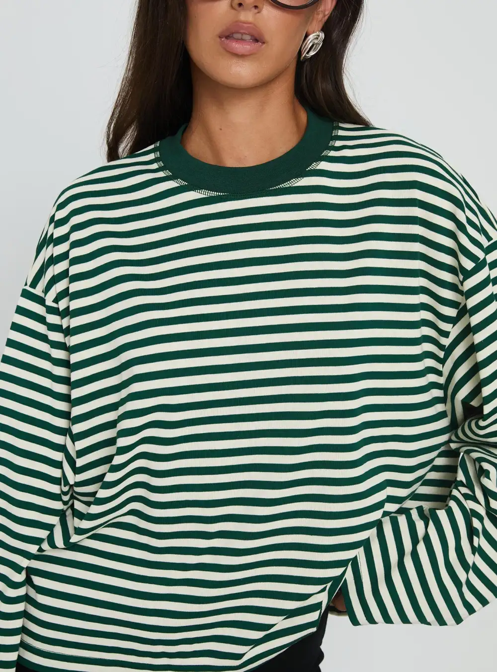 Women Long Sleeve Crew Neck Loose Striped T Shirt