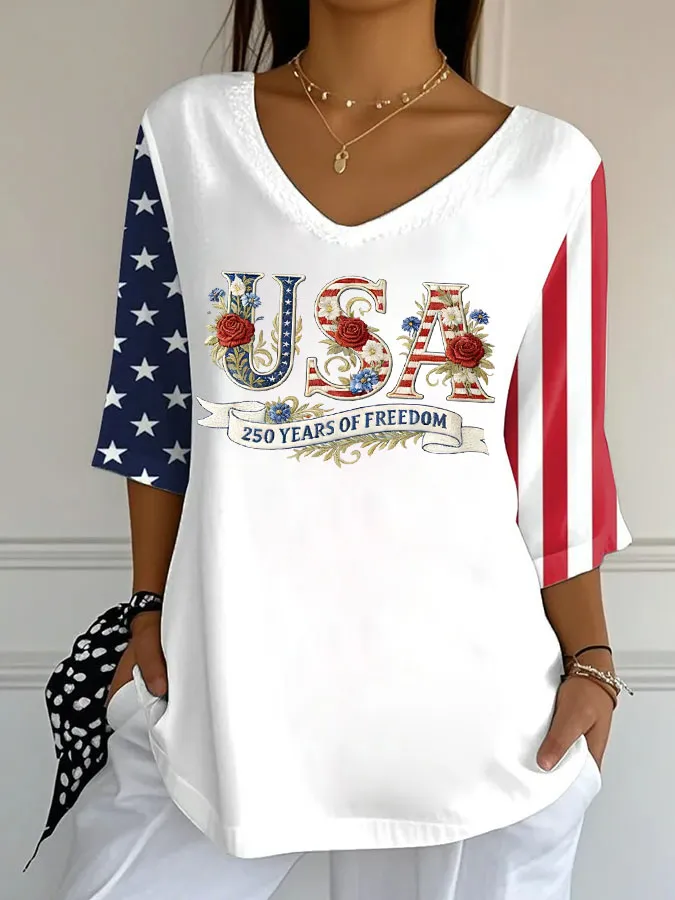 Women'S Independence Day 250Th Anniversary Printed Short Sleeves