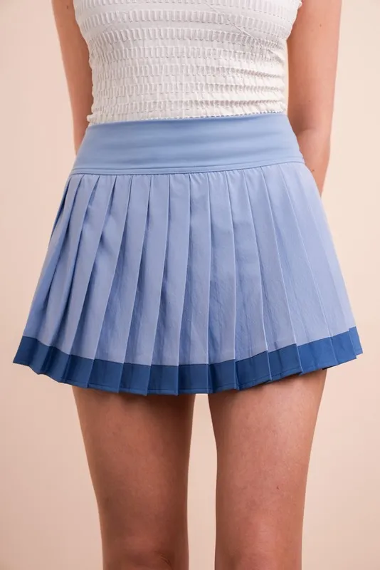 Two Tone Pleated Activewear Mini Skirt with Shorts