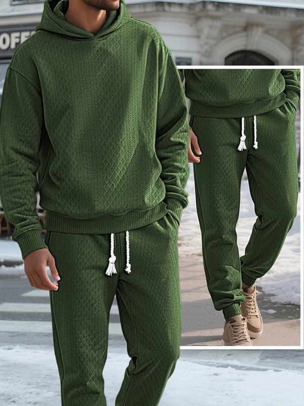 Men’s Solid Hooded Sweatshirt & Drawstring Pants Set