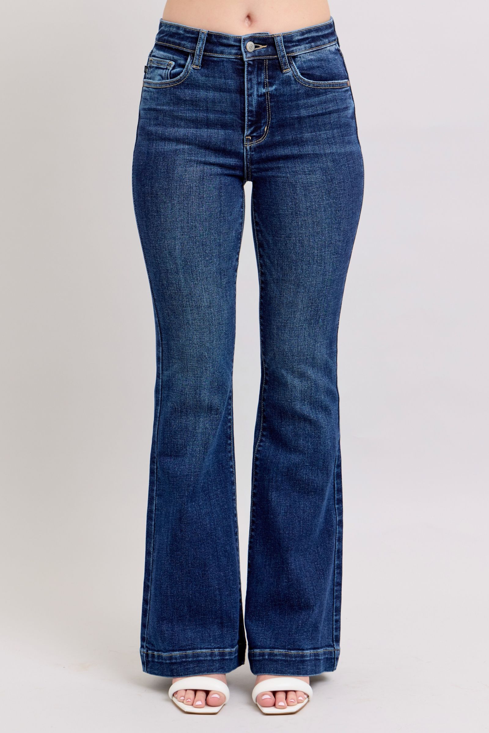 Blue Full Size High Rise Flare Jeans with Pockets Plus Size