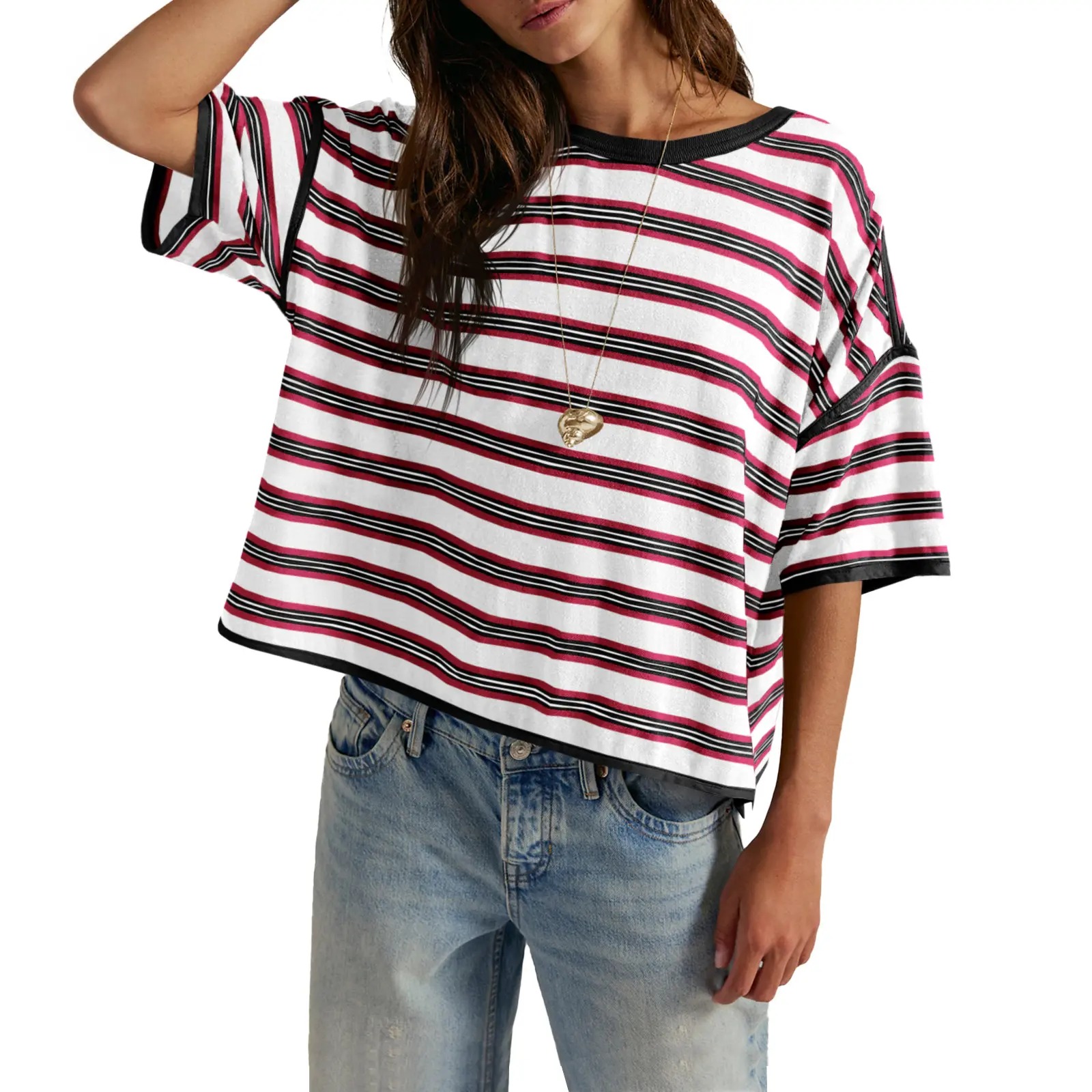 Women's Striped Oversized Crewneck T-Shirt