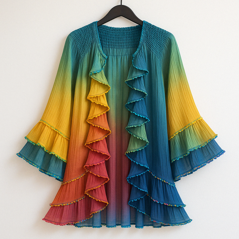 Contrast Rainbow Ruffle Chiffon Cardigan 84be