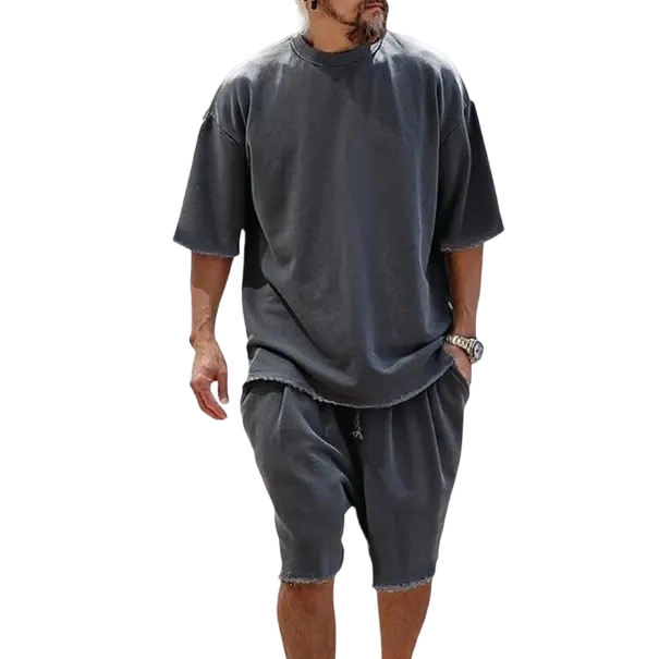 🔥Men’s Cotton Relaxed Fit Sweat Set – Casual T-Shirt & Shorts Lounge Outfit