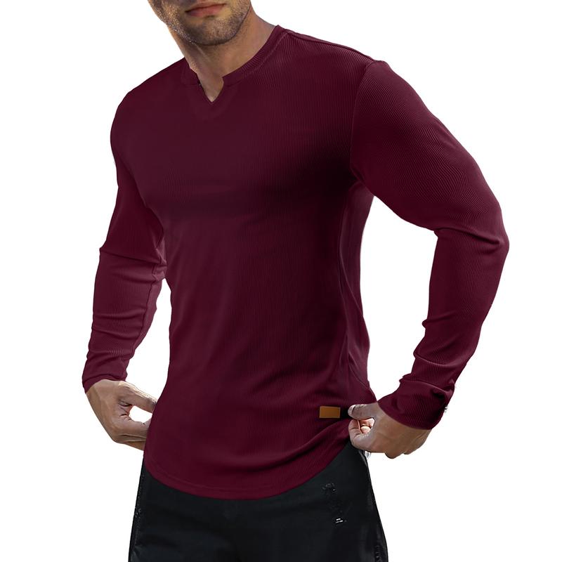 Men’s Slim Fit Ribbed V-Neck Long Sleeve Muscle T-Shirt