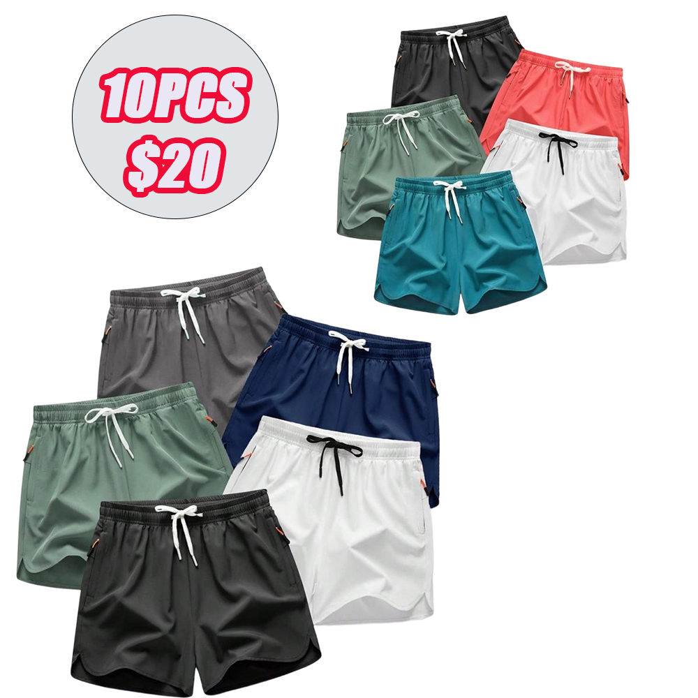 5-piece set Men's Drawstring Zipper Pocket Shorts, Casual ElasticWaist Beach Shorts for Summer
