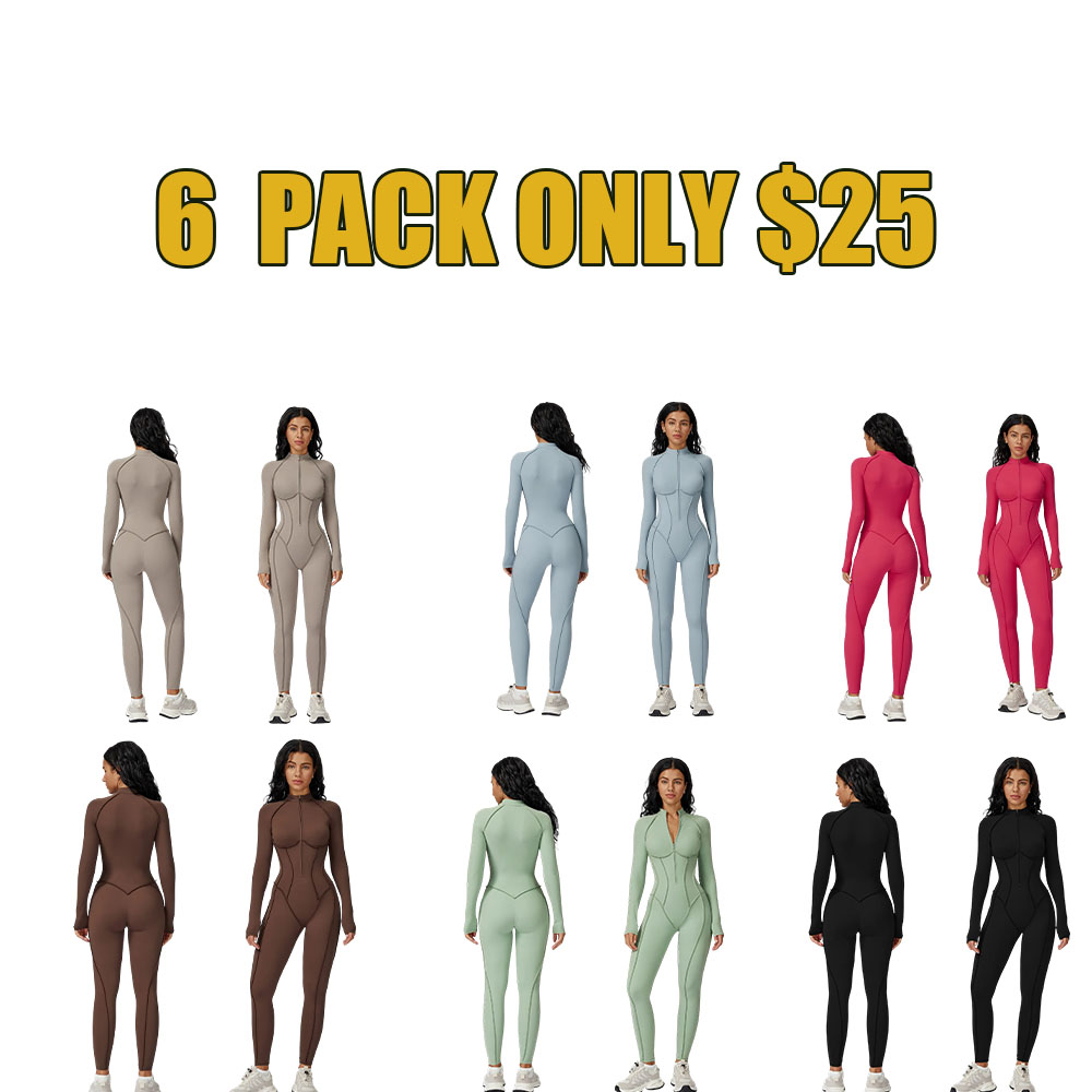 ✨ Women’s SculptFit Zip-Up Active Jumpsuit – Long Sleeve Tummy Control One-Piece
