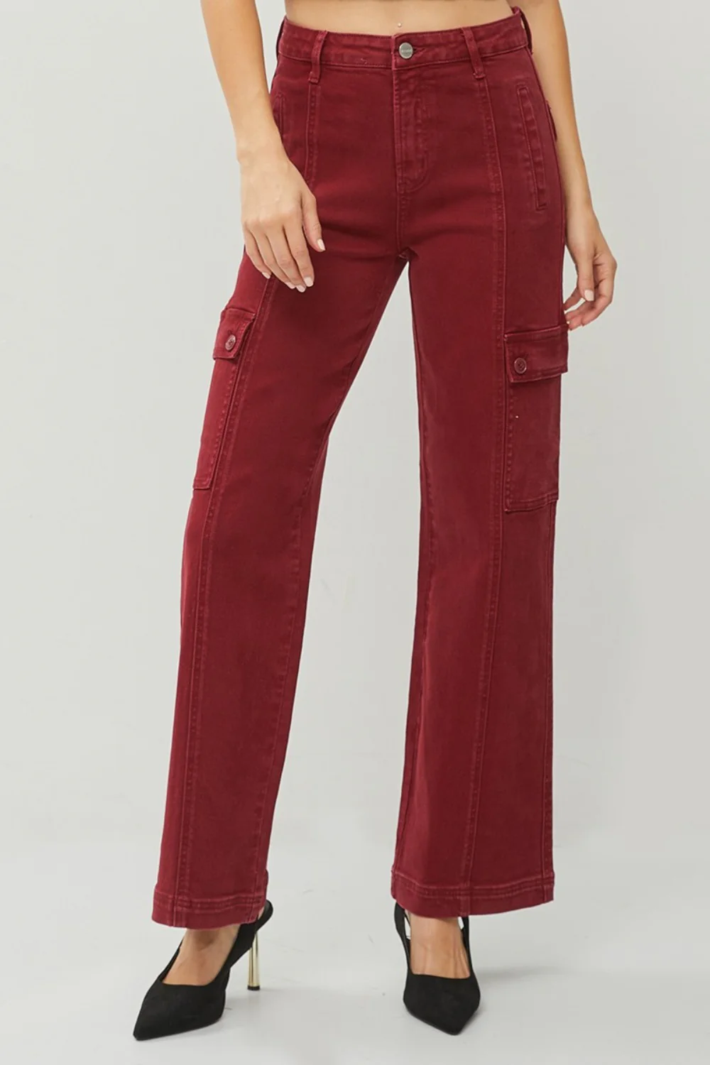 Full Size High Rise Wide Leg Cargo Jeans