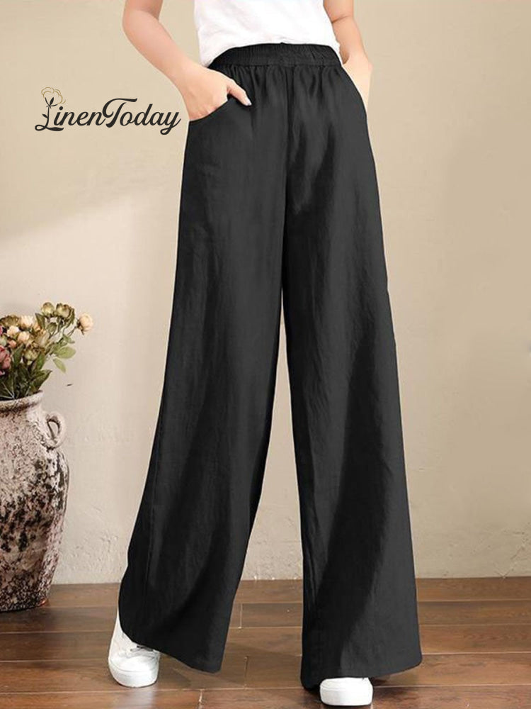 Women's Solid Color Loose Elegant Casual Simple Cotton And Linen Pants