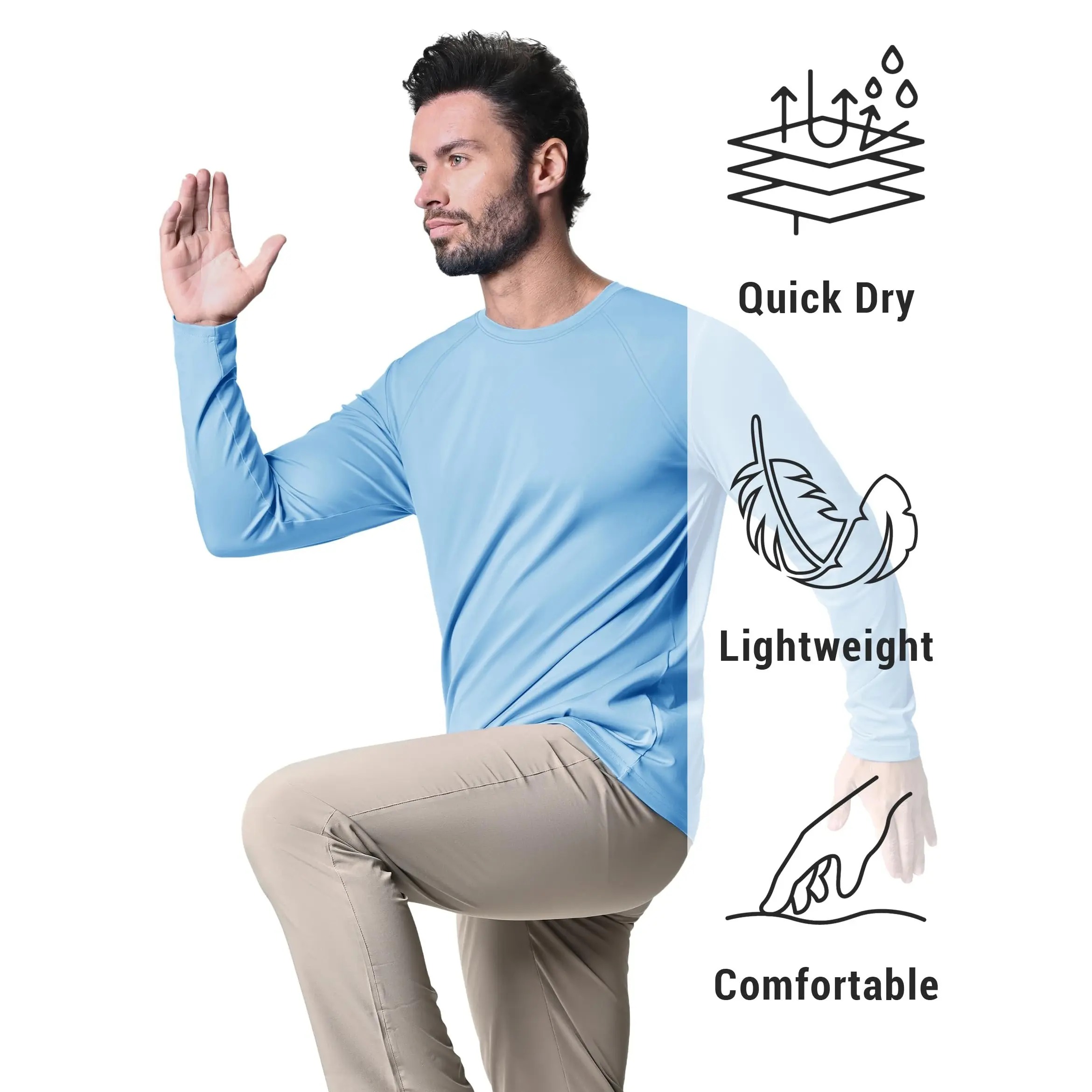 Men's UPF 50+ Long Sleeve Quick Dry Rash Guard Shirt