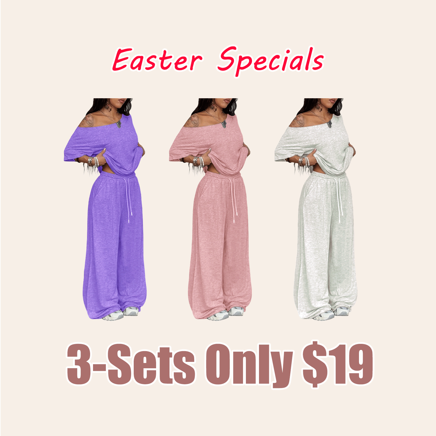 Women's Minimalist Basic Daily Wear Going Out Sport Comfortable Off Shoulder T-Shirt And Wide Leg Pants Two Pieces Outfits