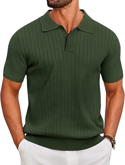 Men's Knit Polo Shirts Short Sleeve Ribbed Knitted Shirt Summer Lightweight Casual Golf Shirts
