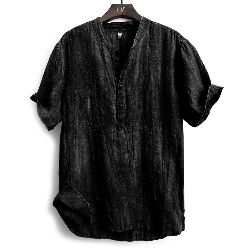 Vintage Linen Solid Henley Collar Shirt