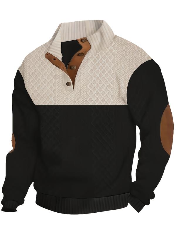 Men’s Colorblock Jacquard Sweatshirt – Casual Sports Pullover for Fall & Winter