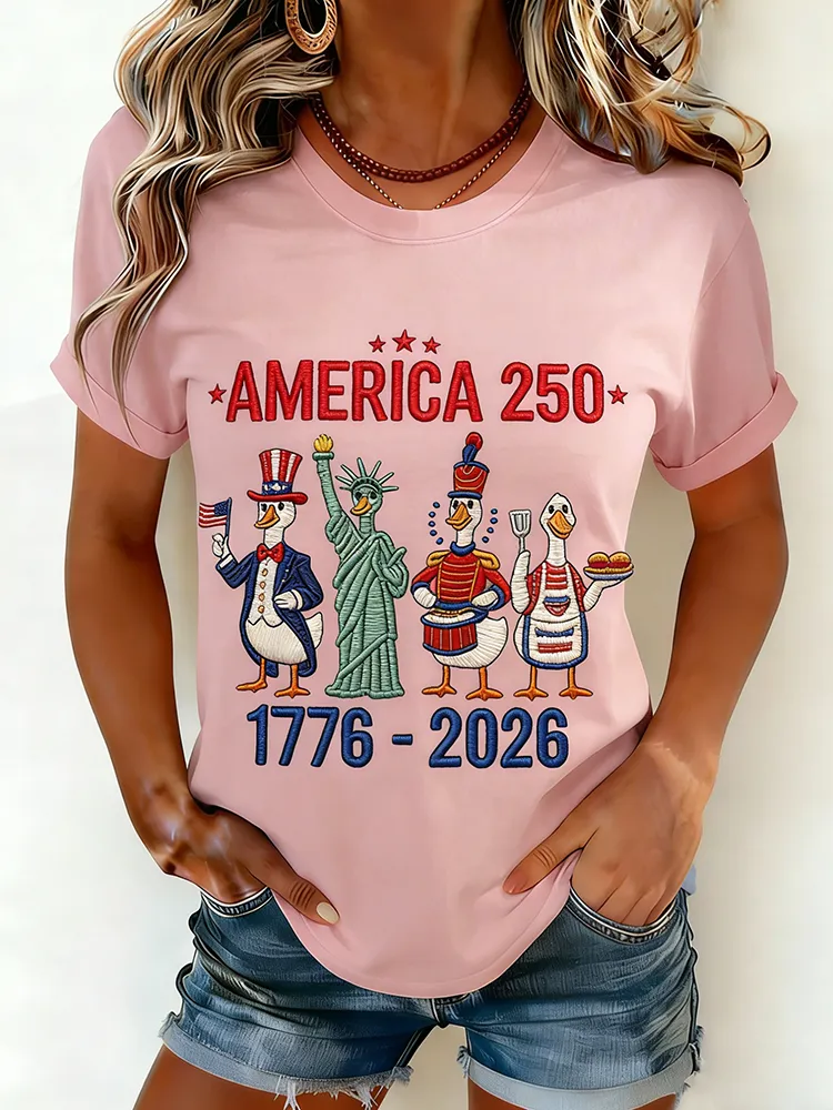America 250 Patriotic Duck 1776-2026 Fun Printed American Anniversary T-shirt