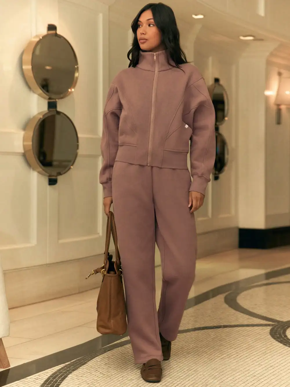 Everyday Fleece WarmthSoft Warm Lightweight Front Back Seam Detailing Pockets Batwing Sleeve High Neckline Full-Zip Jacket