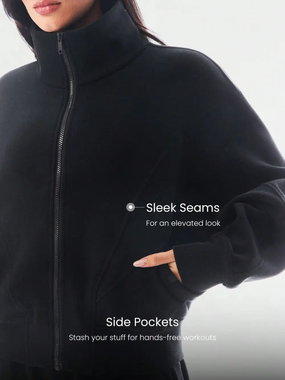 Everyday Fleece WarmthSoft Warm Lightweight Front Back Seam Detailing Pockets Batwing Sleeve High Neckline Full-Zip Jacket