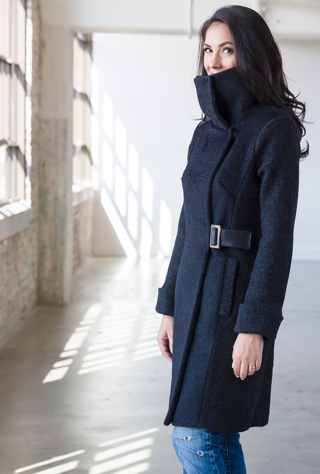 BLACK WAVE COWL NECK COAT