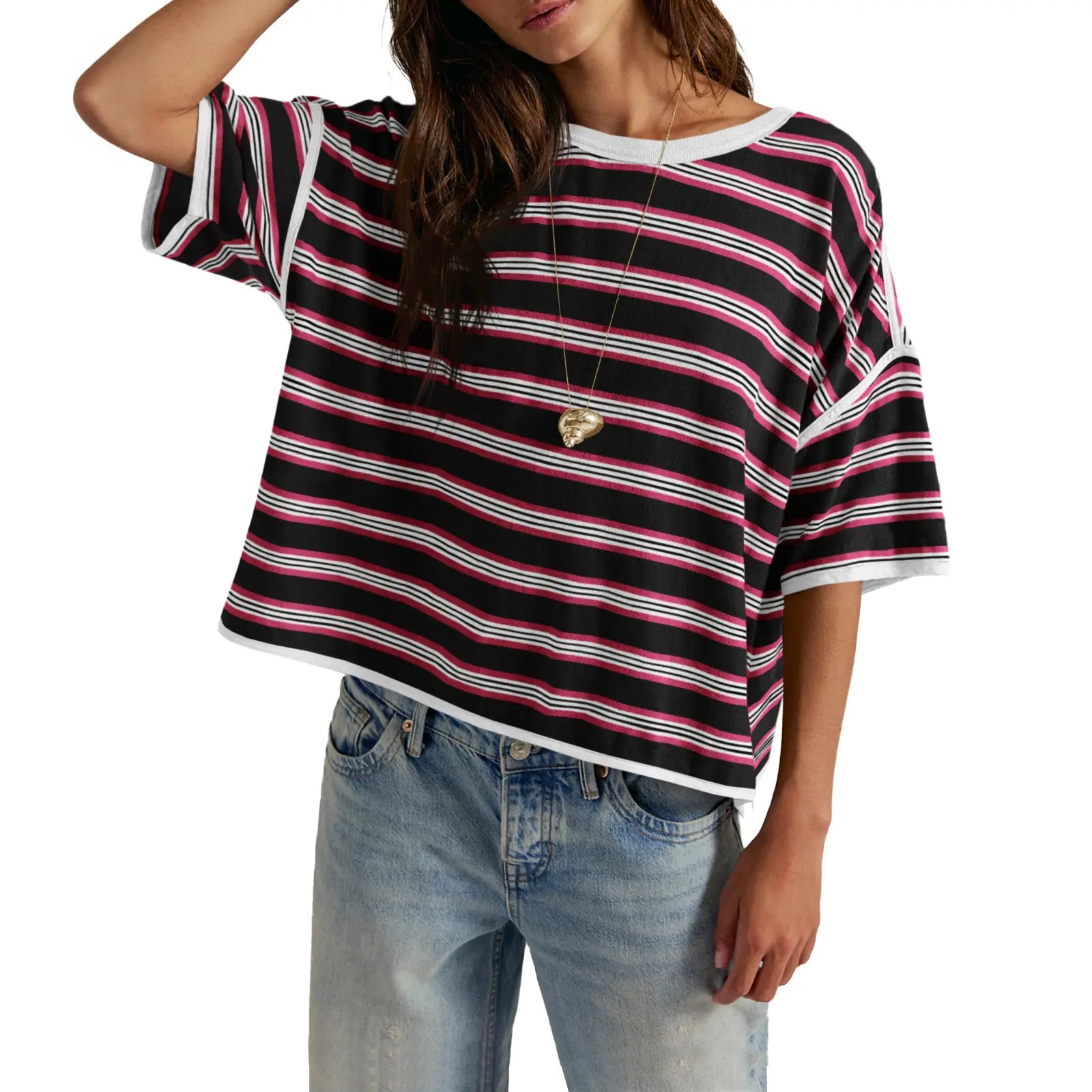Women's Striped Oversized Crewneck T-Shirt