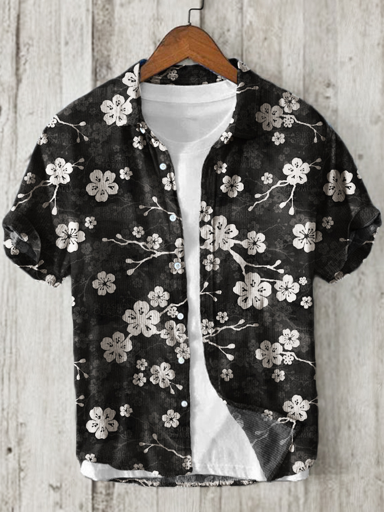 Cherry Blossom Japanese Pattern Linen Blend Shirt