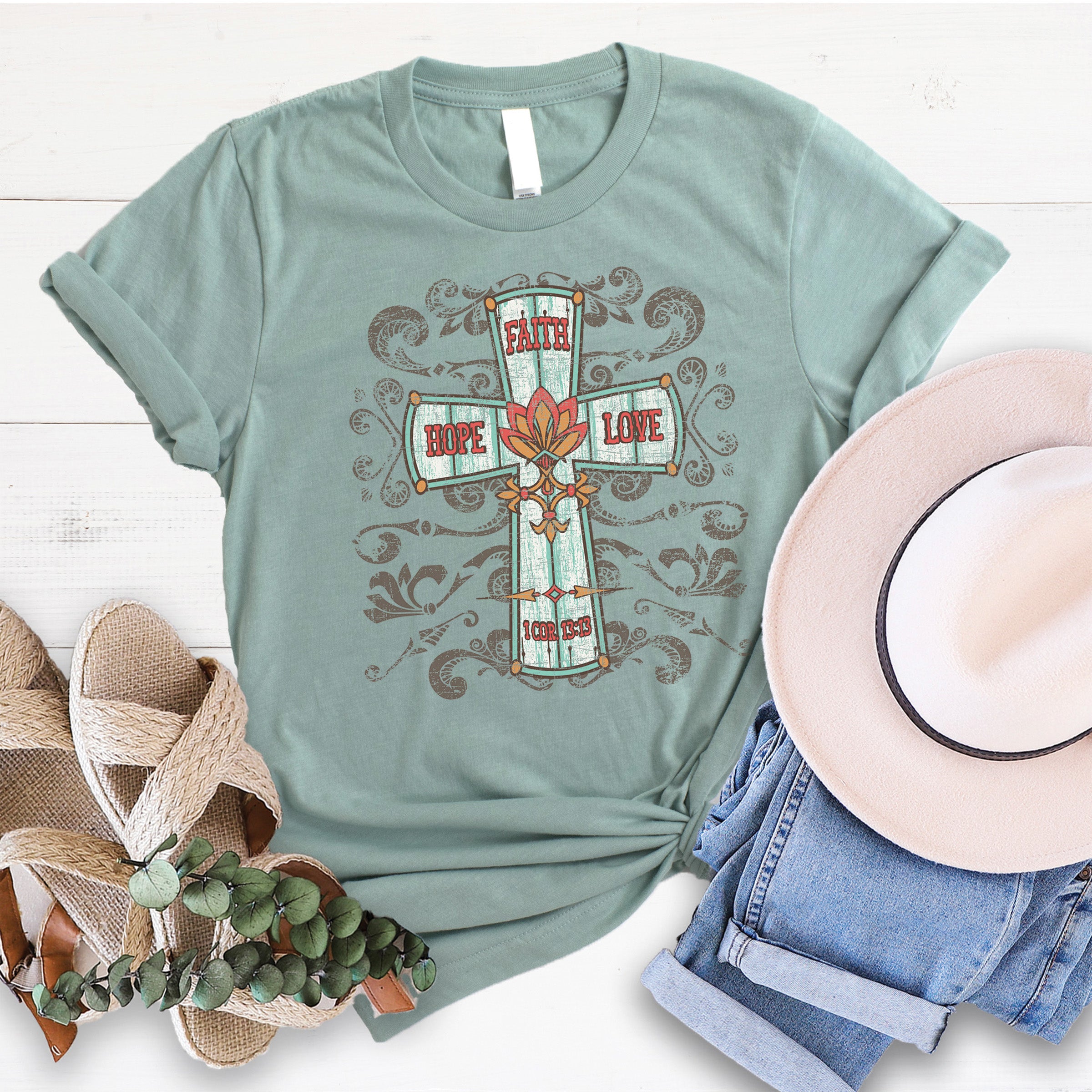 Faith Hope Love Western Cross