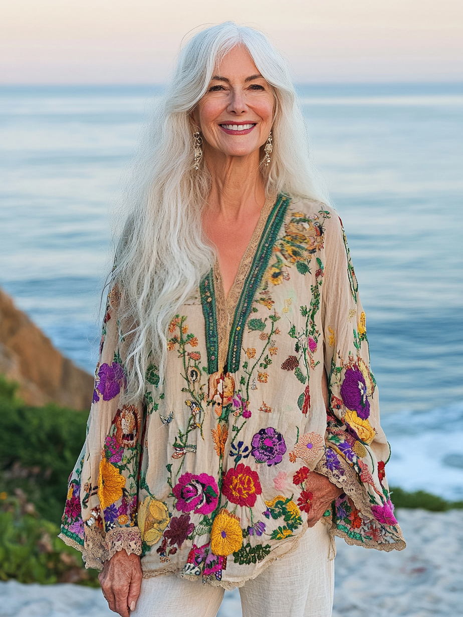 Vacation seaside elegant embroidery top 57e2