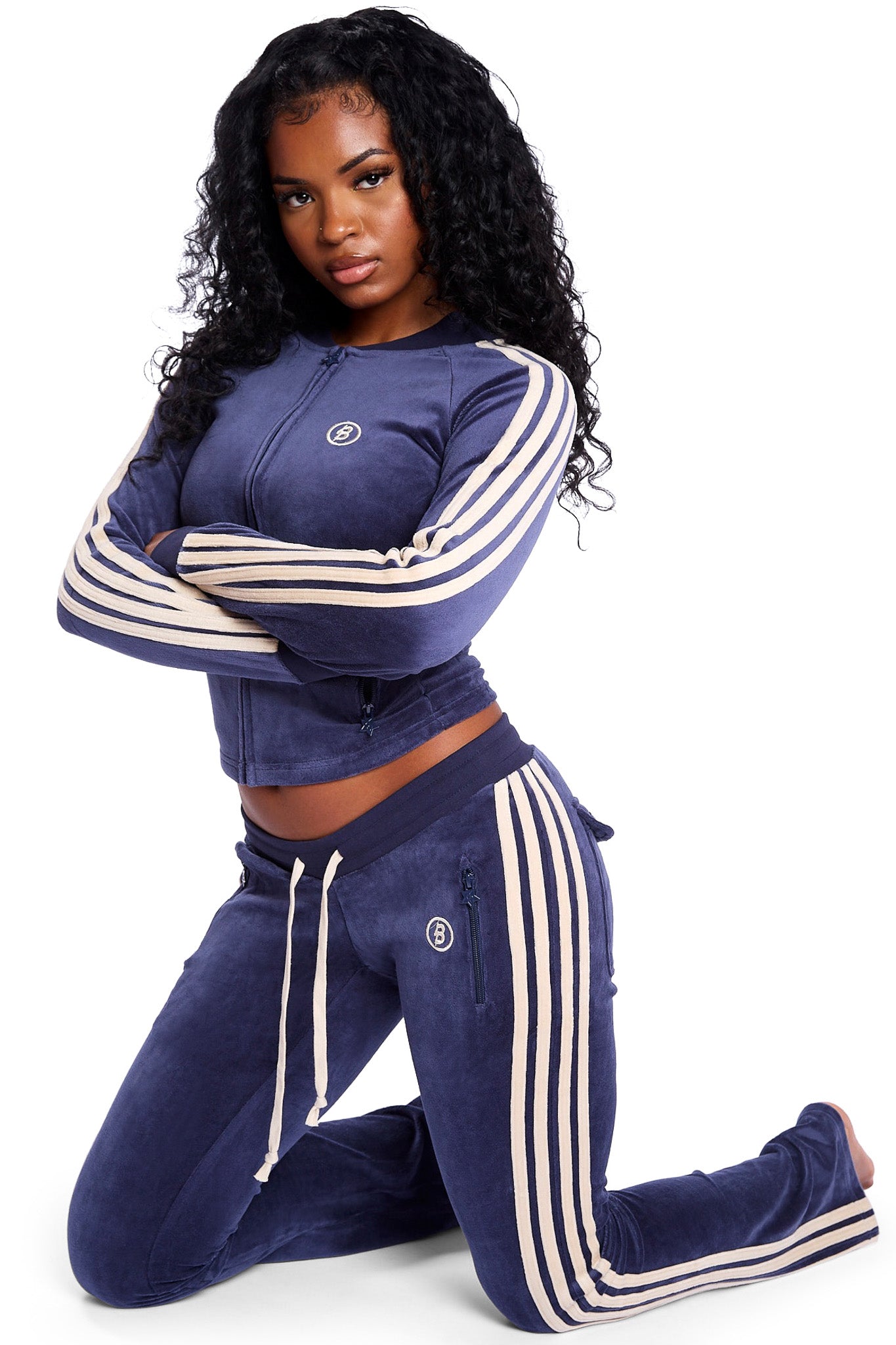 PRE-ORDER - BODY VELOUR TRACK PANTS (ROYAL BLUE/CREAM)