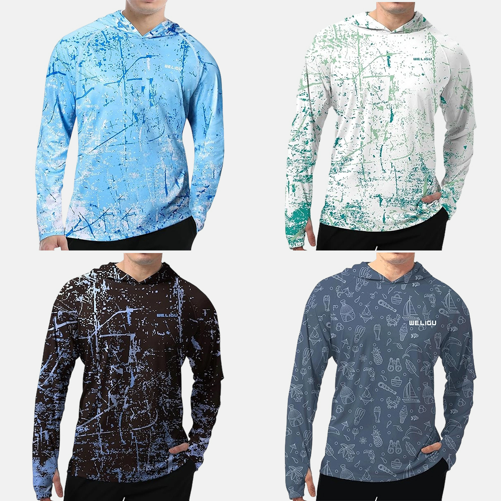 Men's UPF 50+ Sun Protection Hoodie Shirt Long Sleeve SPF Fishing Outdoor UV Hiking Lightweight Shirts