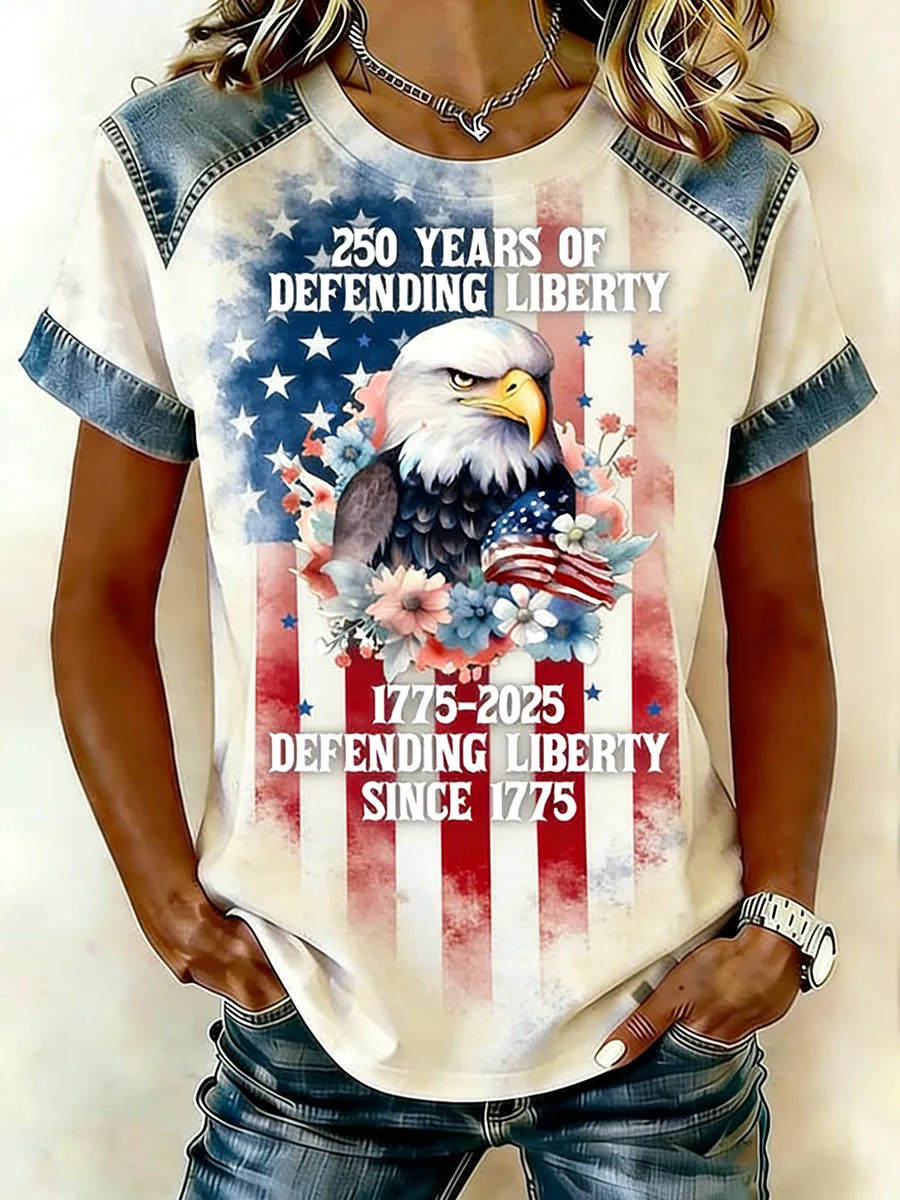 250 Years Of Defending Liberty Eagle Floral Denim Raglan T-Shirt