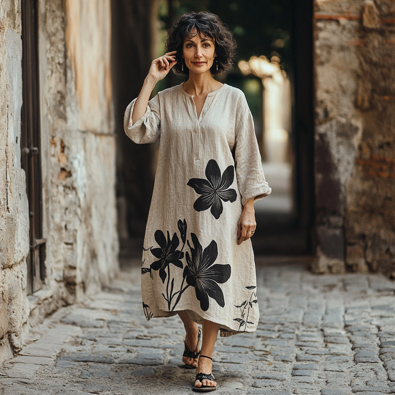 Vintage Loose Linen Patchwork Dress c738