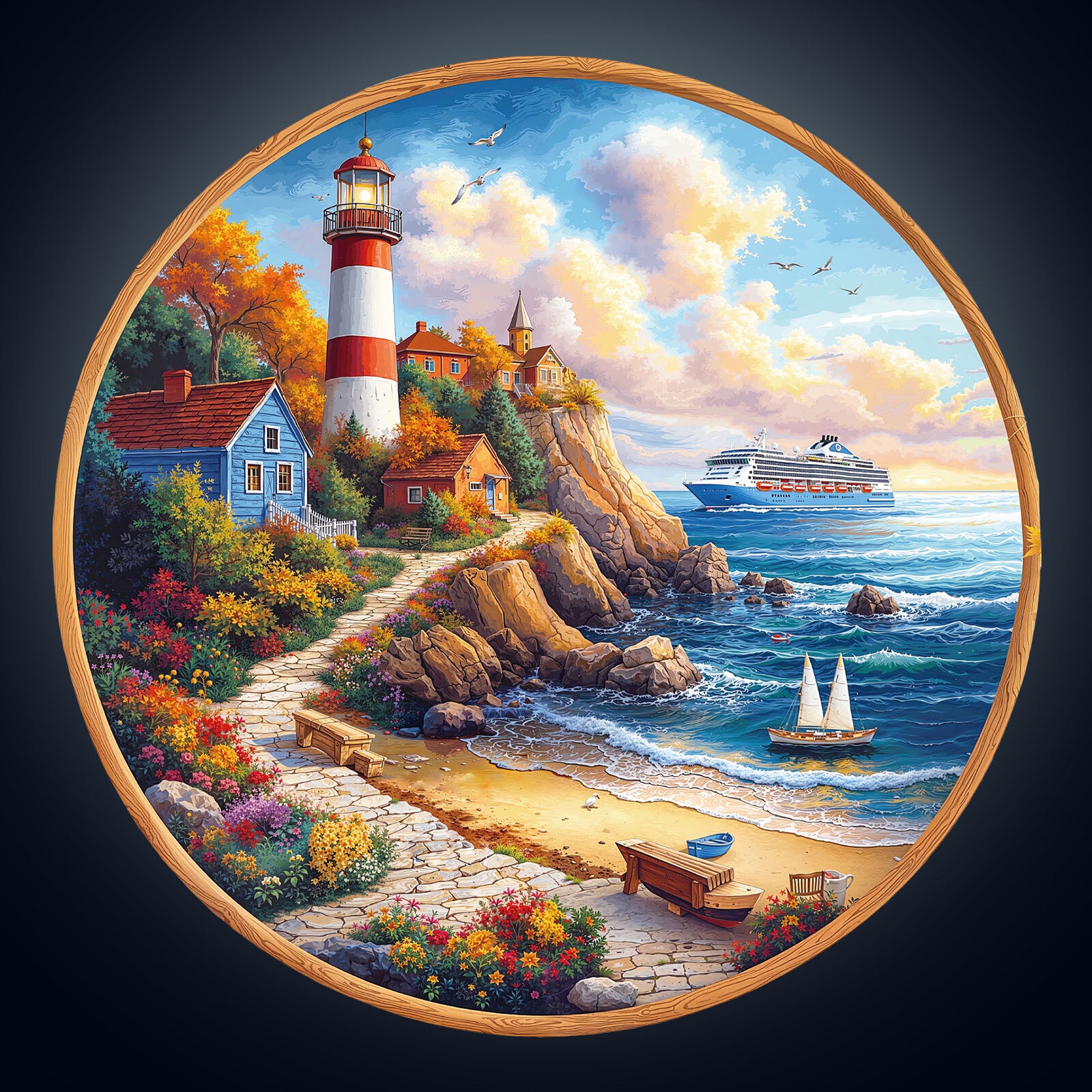 Lighthouse Cottage Wooden Jigsaw Puzzle
