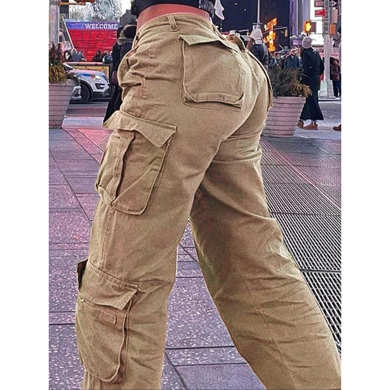 Women's Plain Drawstring High Waist Cargo Pants