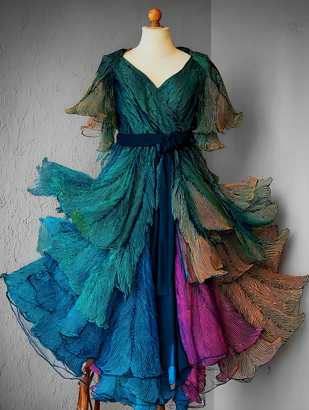 Women's vibrant spring/summer rainbow-colored dress7572