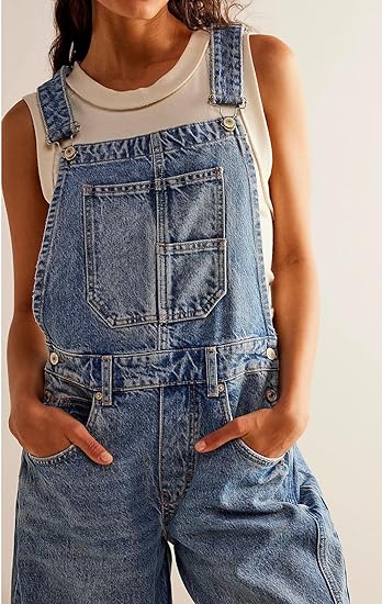 Women's Y2K Wide-Leg Denim Overalls