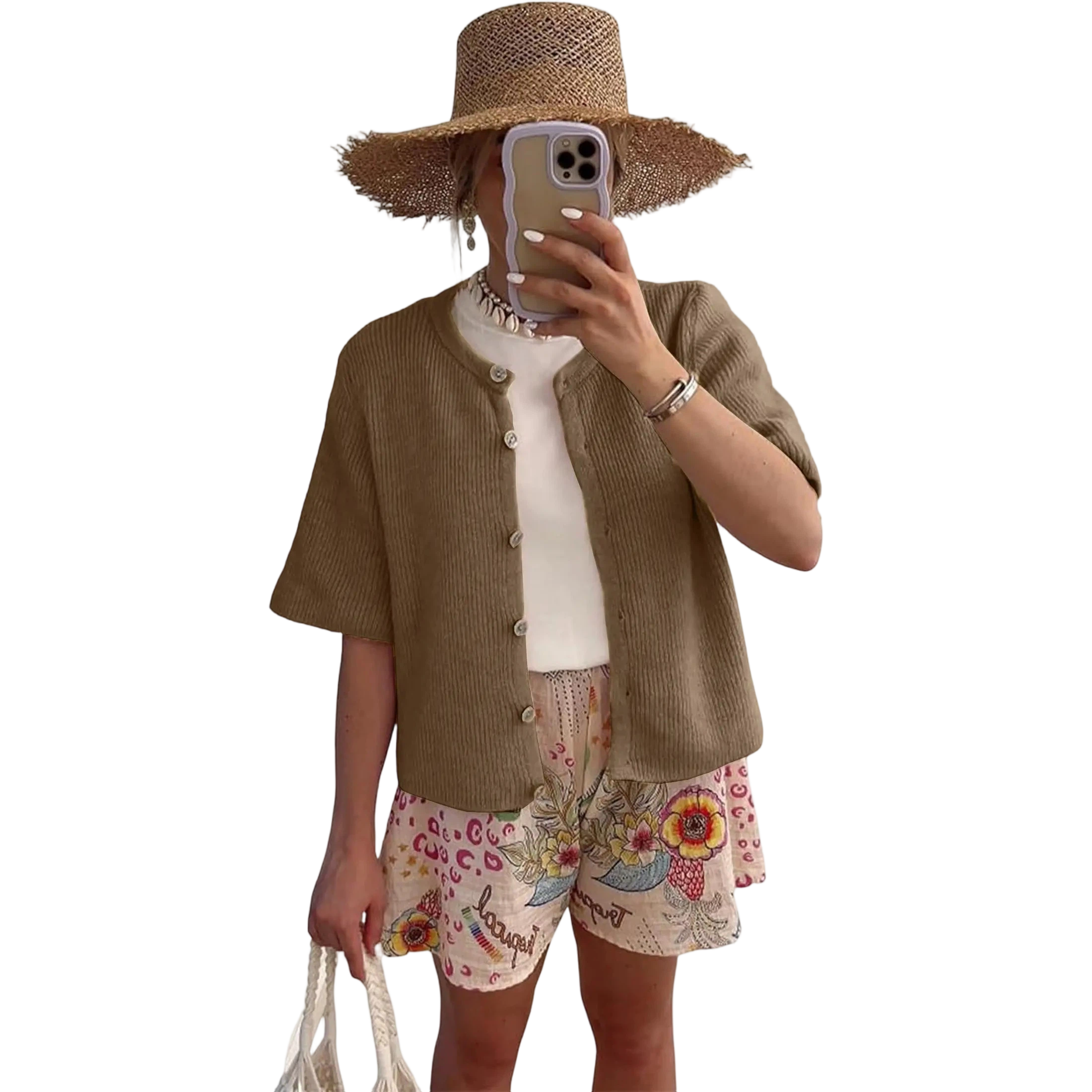 Women's Lightweight Short Sleeve Cardigan Soft Ribbed Knit Button Down Layering Top