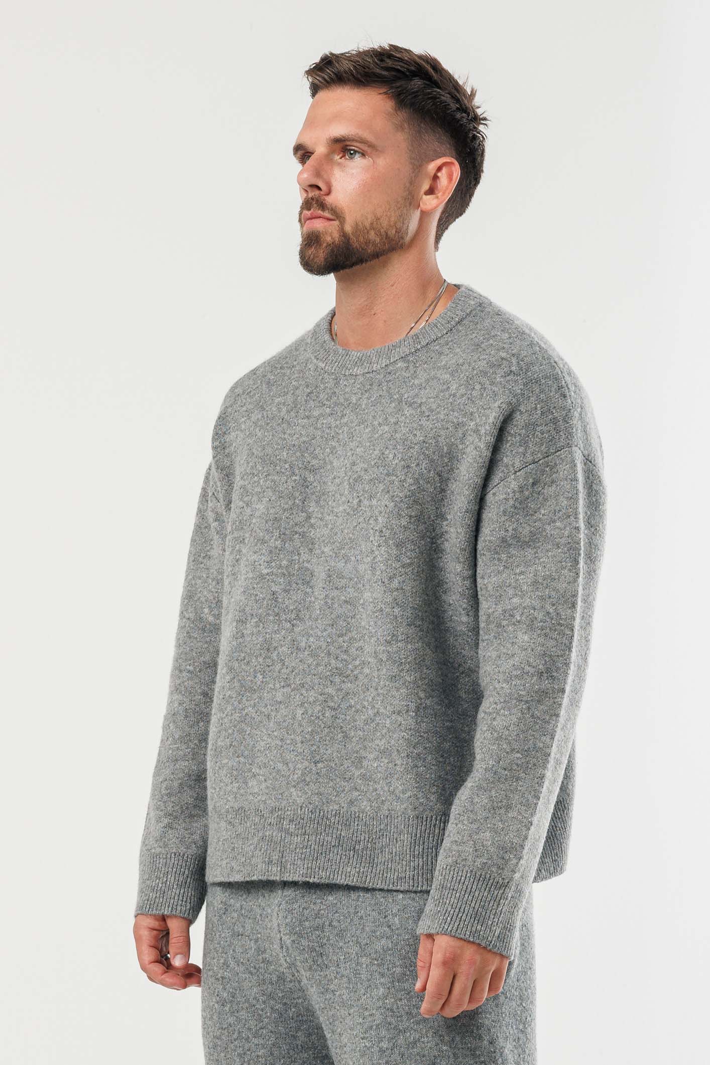 Classic Grey Marl Knit Sweater — Long Sleeve Knit Top