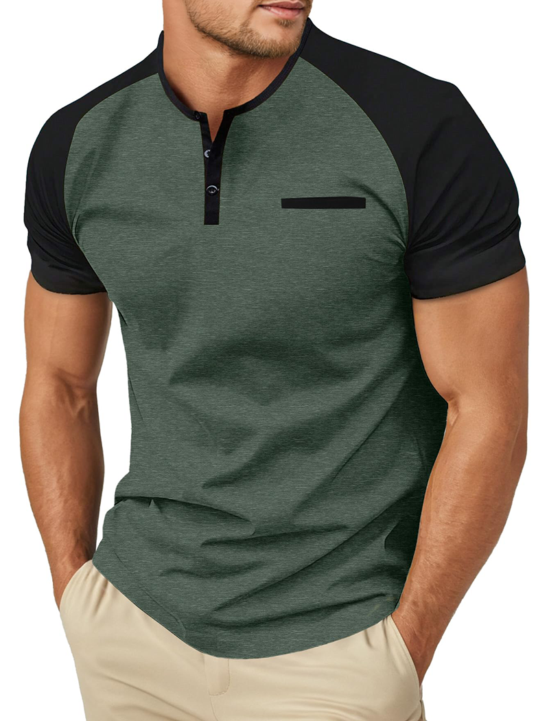Mens Cotton Henley Shirts Short Sleeve Casual T-Shirts Summer Button T Shirts with Pocket