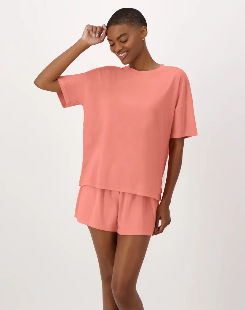 Hanes Originals 2 Piece Lounge Set Comfywear Supersoft Boxy T-shirt & Sleep Shorts Loungewear Women's Comfortable Fit Soft Stretch Fabric Breathable Hla202