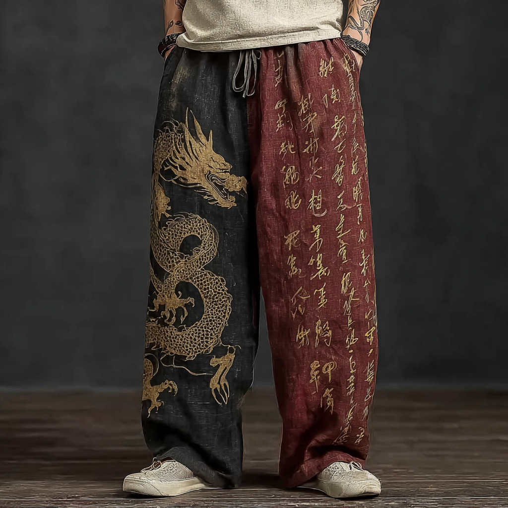 Japanese Art Retro Dragon Pattern Leisure Long Pants