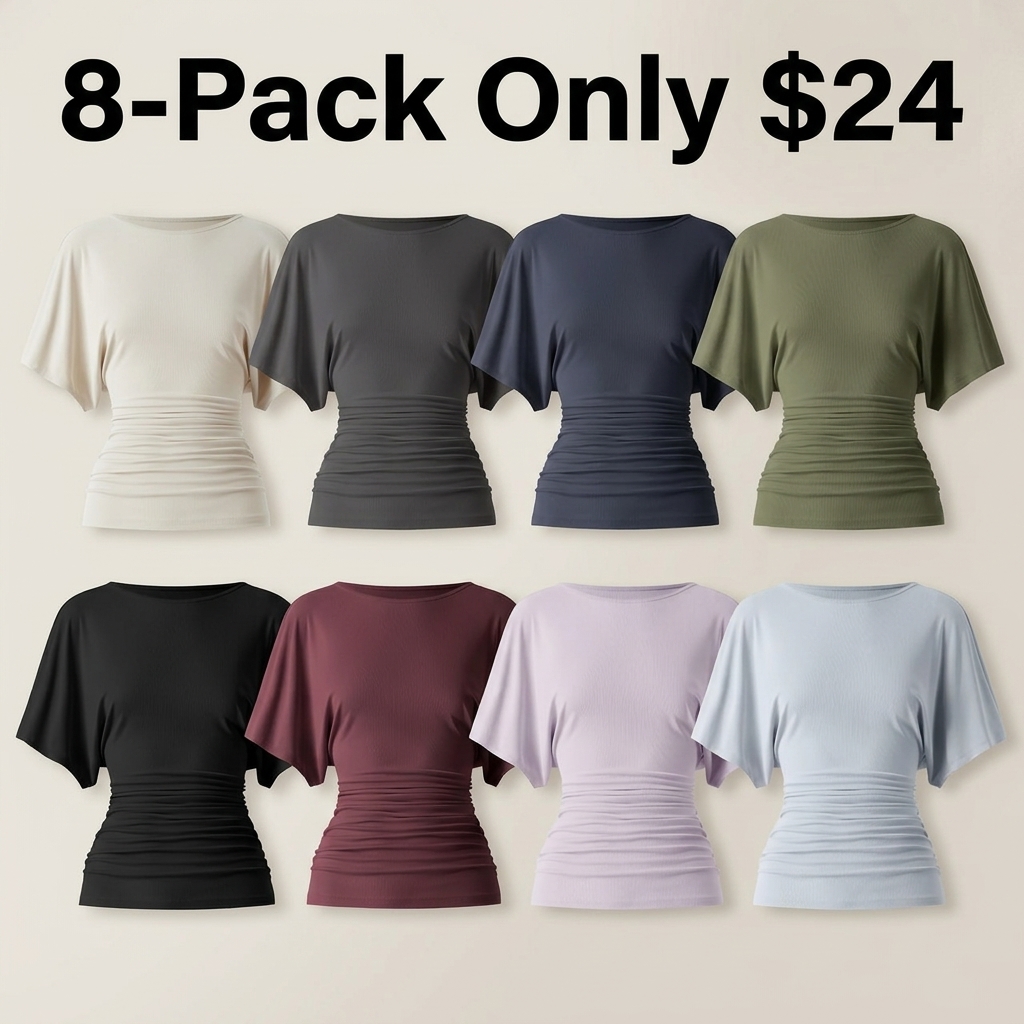 Women's Boatneck Batwing Sleeve Top with Side Ruching