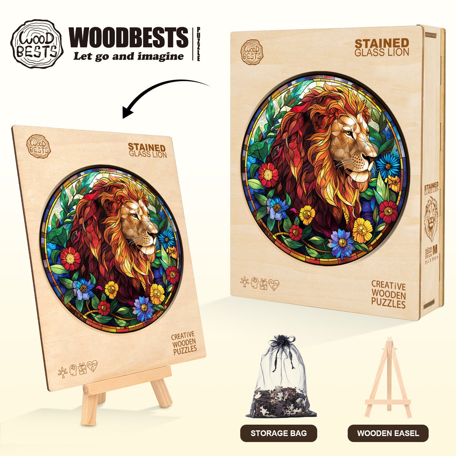 Stained Glass Lion Wooden Jigsaw Puzzle