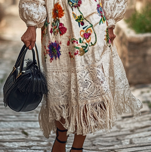 Vintage Loose Linen Patchwork Dress ca4b