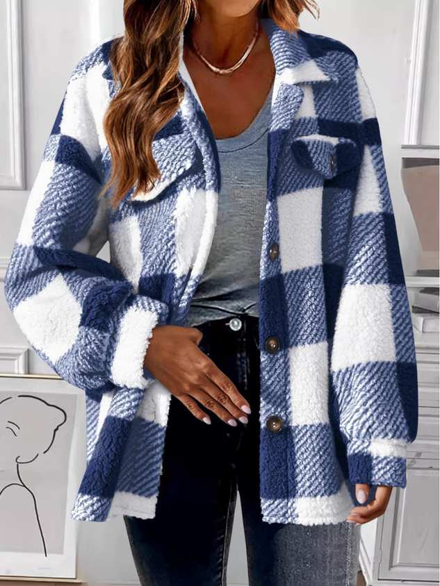 Casual Printing Shawl Collar Plaid Jacket