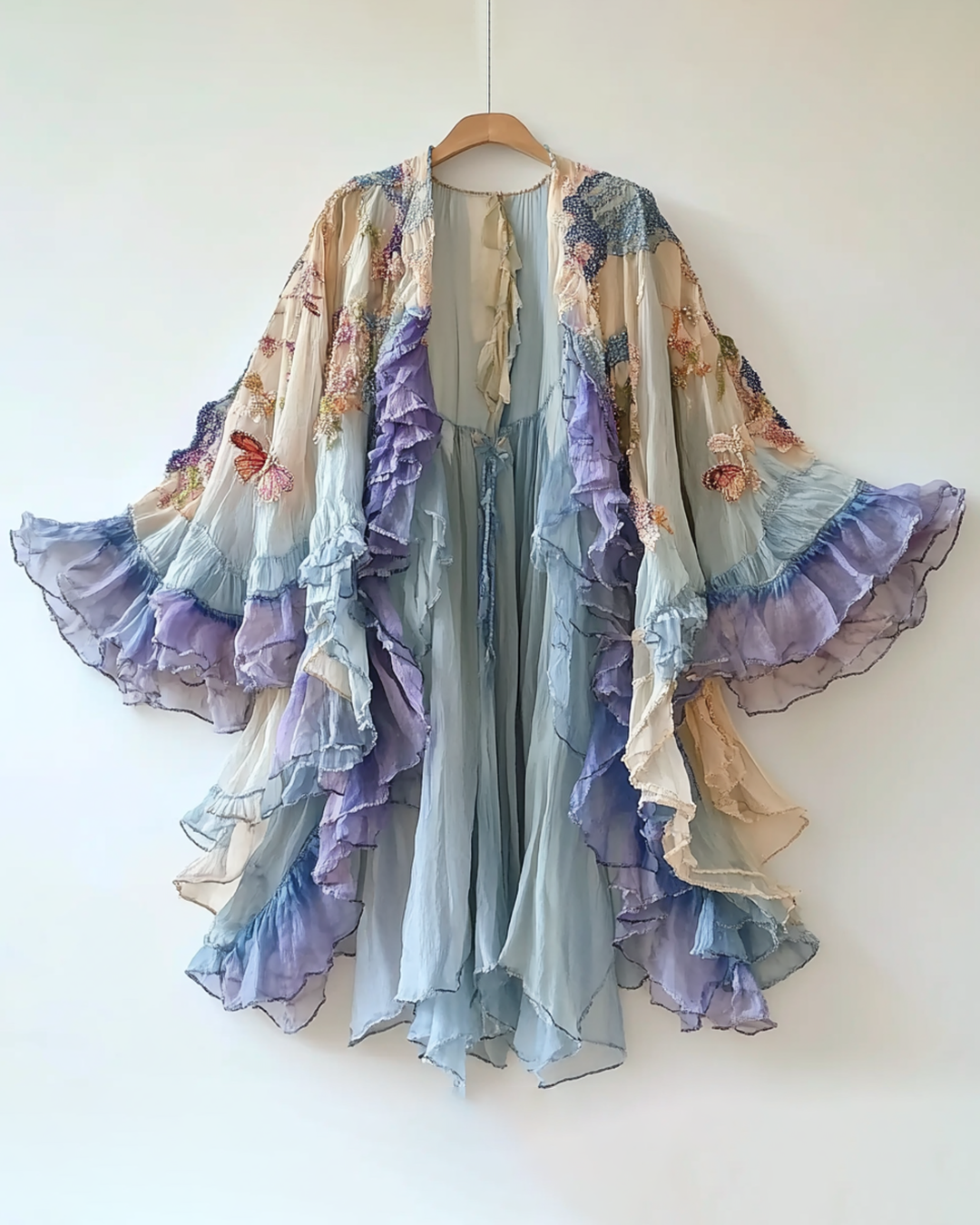 Contrast Color Butterfly Beaded Irregular Cardigan 358f