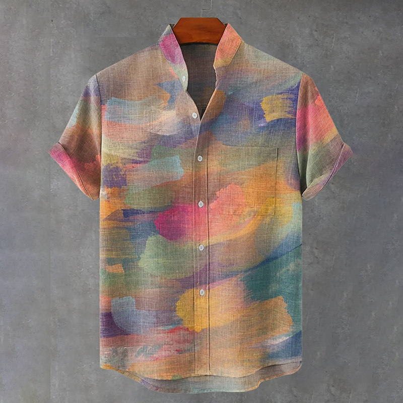 Vintage Gradient Oil Painting Art Print Casual Cotton Shirt