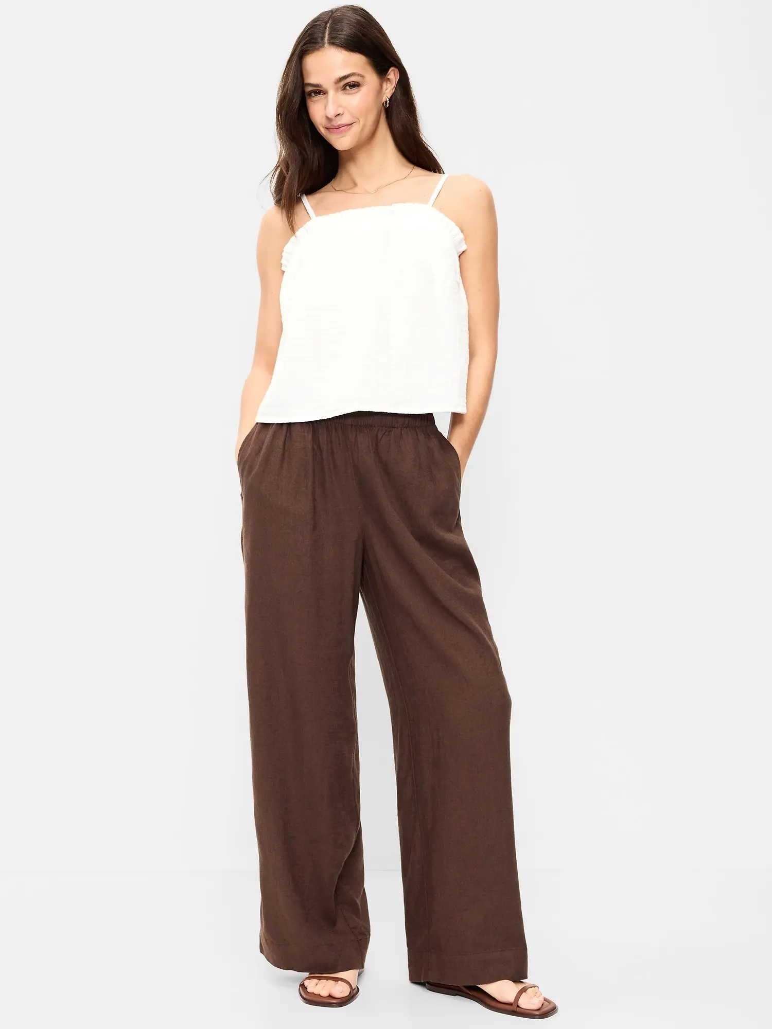 Women's High-Waisted Linen-Blend Wide-Leg Pants