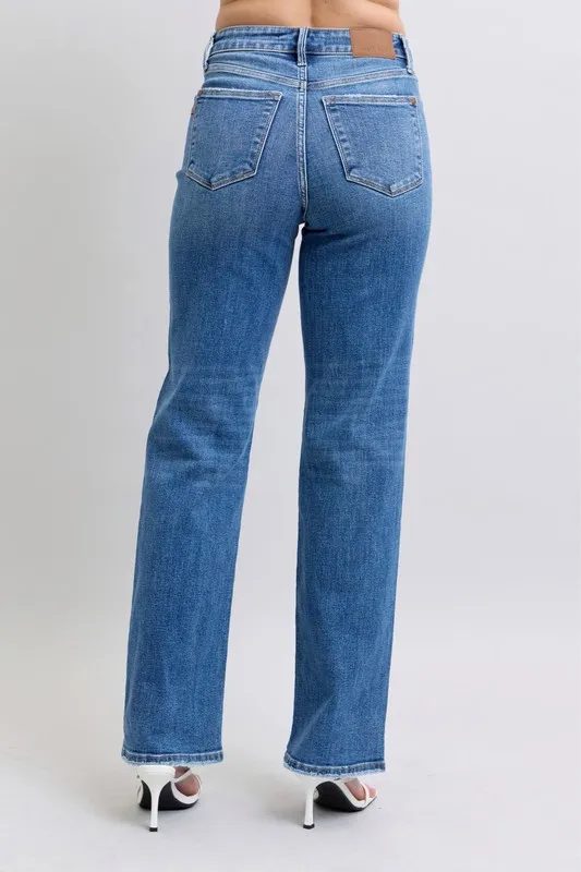 Blue Full Size High Waist V-Front Vintage Wash Straight Jeans Plus Size