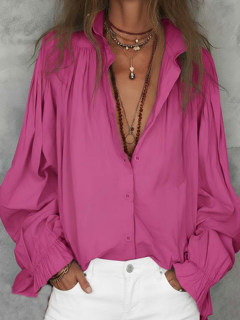 Minimalist Cozy Solid Color Stand Collar Cotton Blouse